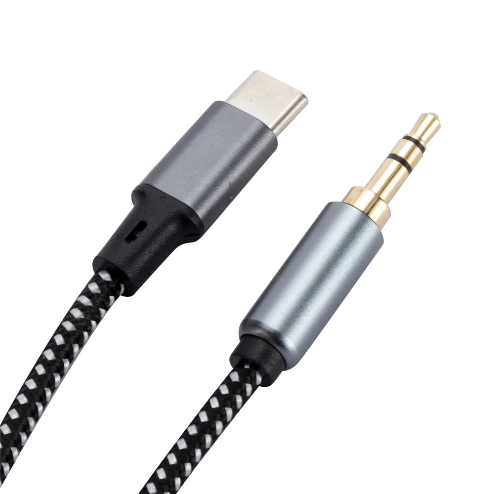 1.5m USB-C Male to 3.5mm Male Audio Adapter Cable Braided Headphone Car Stereo Connection Cord - 2