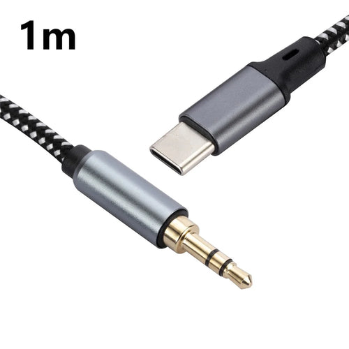 1m USB-C Male to 3.5mm Male Audio Adapter Cable Braided Headphone Car Stereo Connection Cord - 1