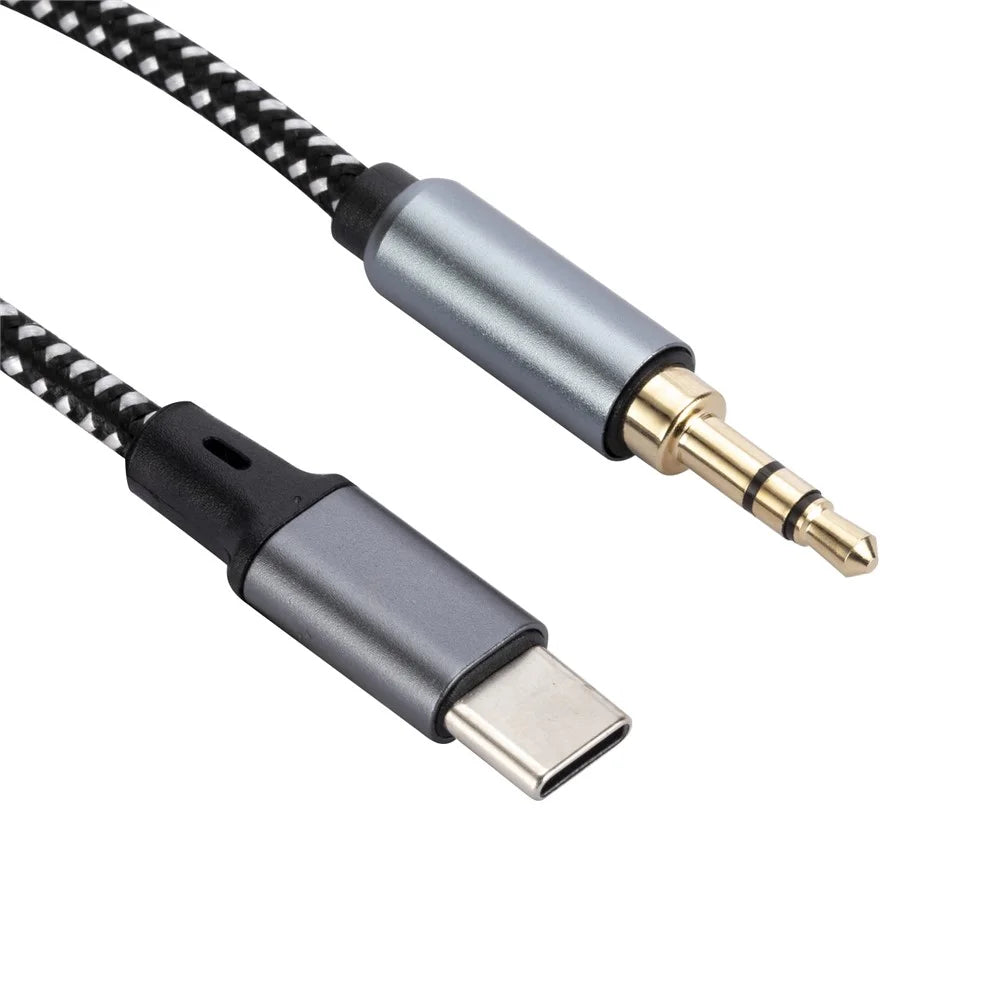 1m USB-C Male to 3.5mm Male Audio Adapter Cable Braided Headphone Car Stereo Connection Cord - 3