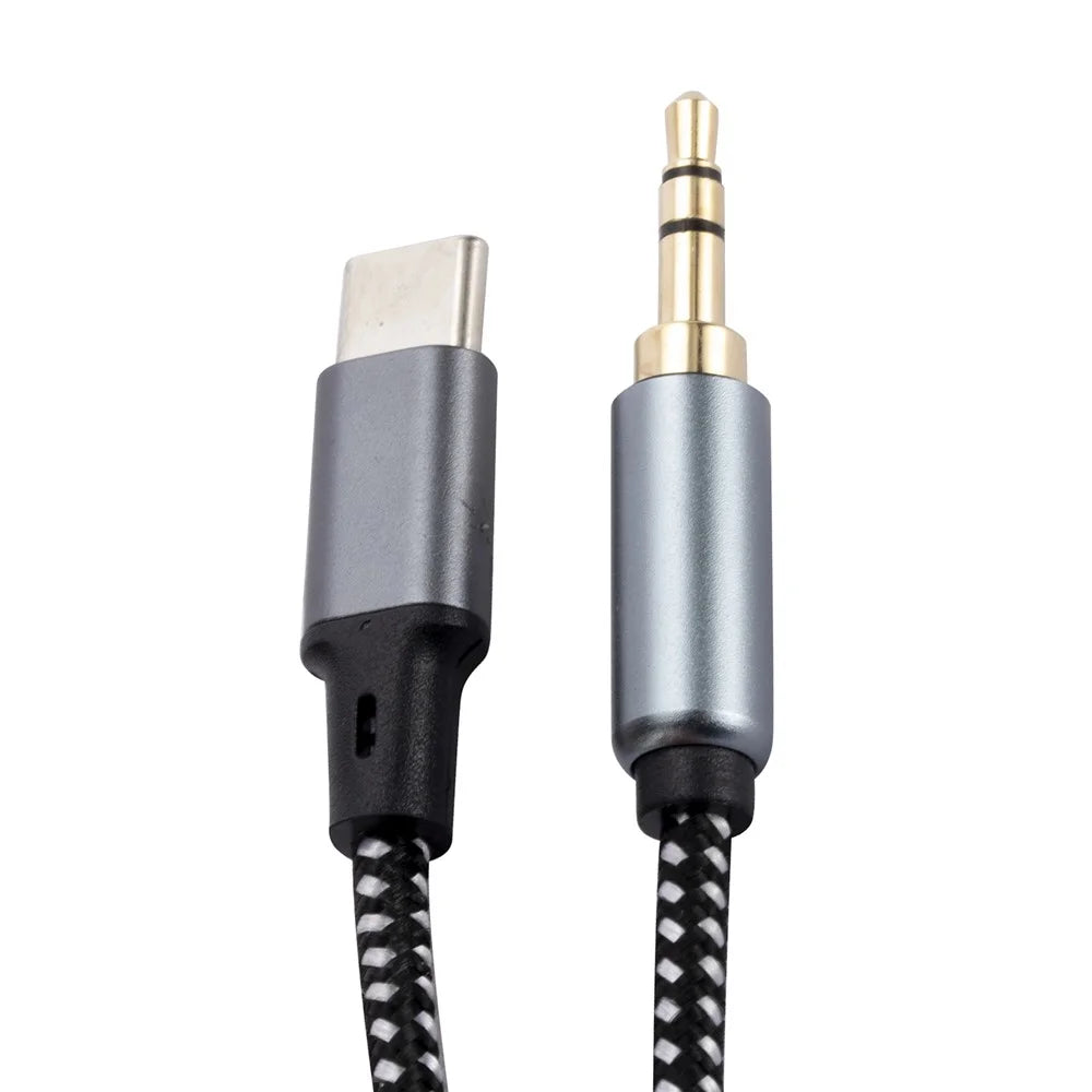 1m USB-C Male to 3.5mm Male Audio Adapter Cable Braided Headphone Car Stereo Connection Cord - 5