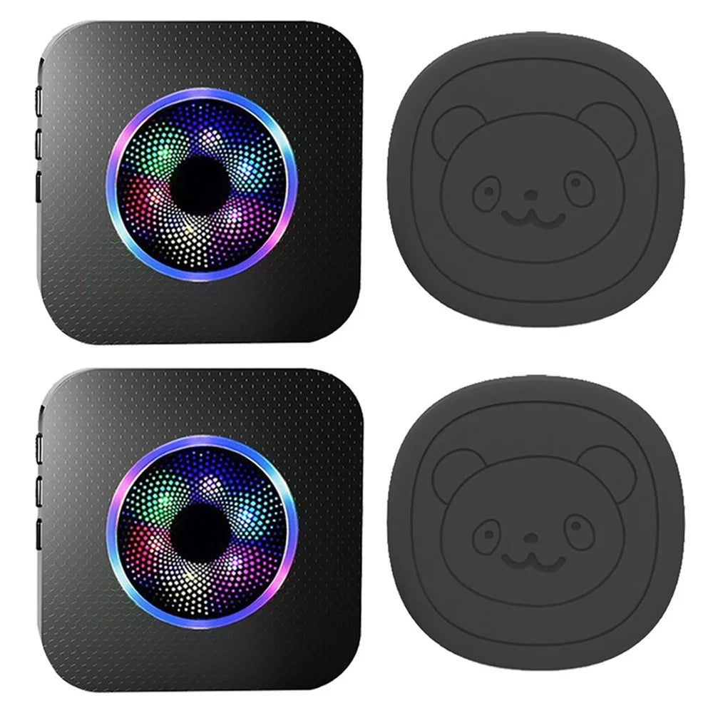 N65Q-2T2 Cute Cartoon Wireless Door Bell 55 Ringtones Flashing Home Doorbell, 2 Transmitter+2 Receiver - US Plug / Black - 1