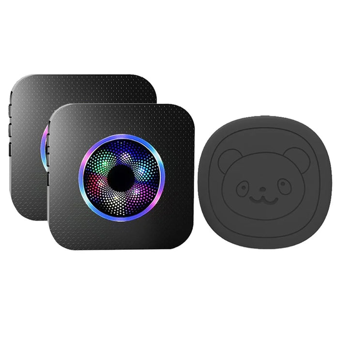 N65Q-1T2 Cartoon Wireless Door Bell 55 Ringtones Flashing Elderly Care Home Doorbell, 1 Transmitter+2 Receiver - US Plug / Black - 1