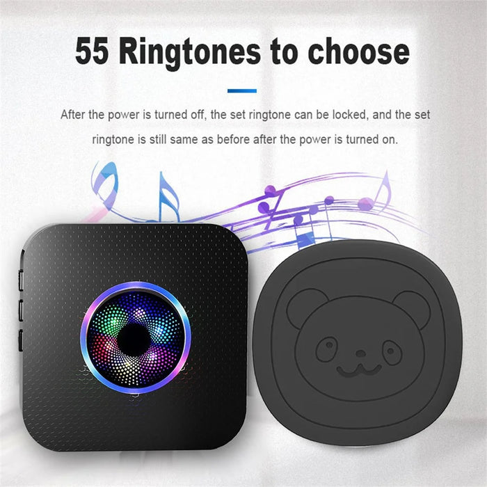 N65Q-1T2 Cartoon Wireless Door Bell 55 Ringtones Flashing Elderly Care Home Doorbell, 1 Transmitter+2 Receiver - US Plug / Black - 3