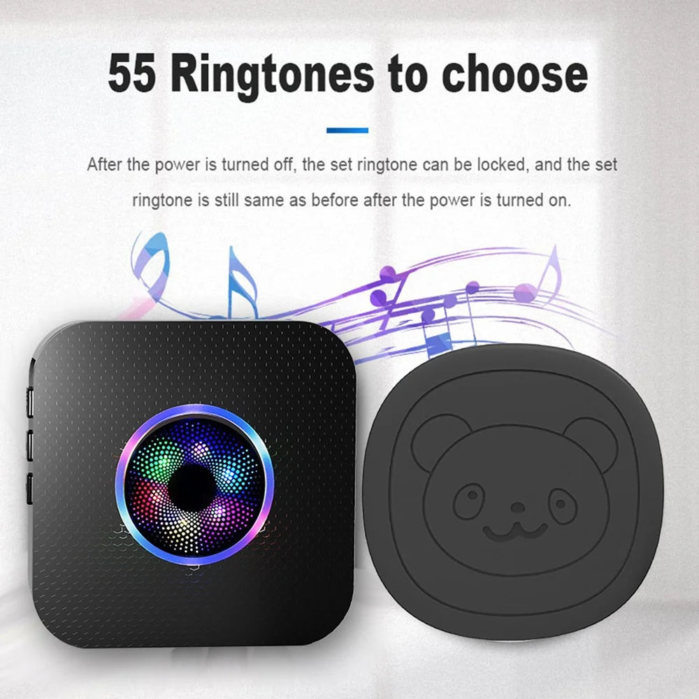 N65Q-1T1 Wireless Door Bell Home Elderly Care Flashing Adjustable Volume Doorbell, 1 Transmitter+1 Receiver - US Plug / Black - 3