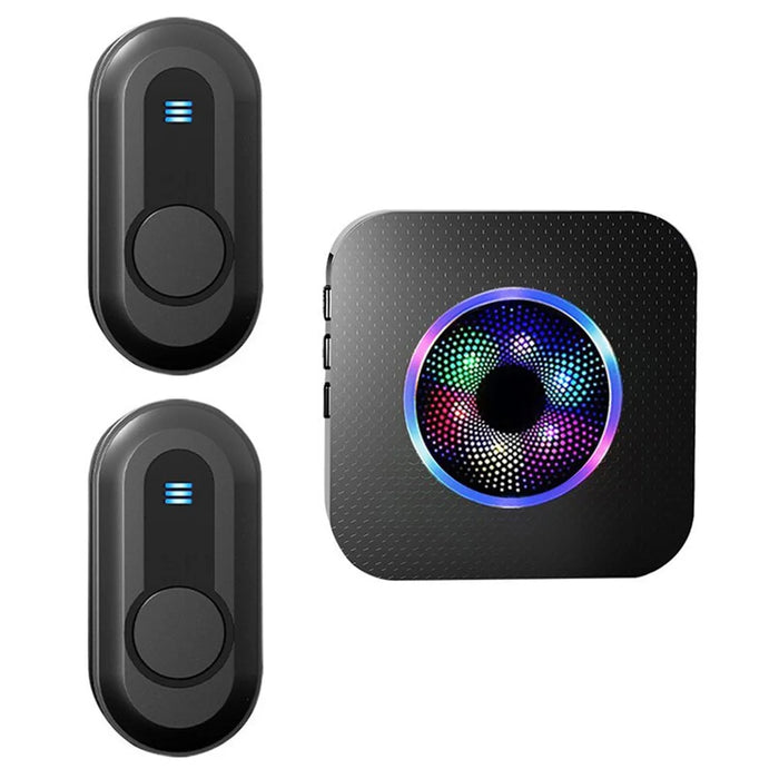 N65-2T1 Wireless Door Bell Colorful Light Flashing 55 Ringtones Home Doorbell, 2 Transmitter+1 Receiver - US Plug / Black - 1