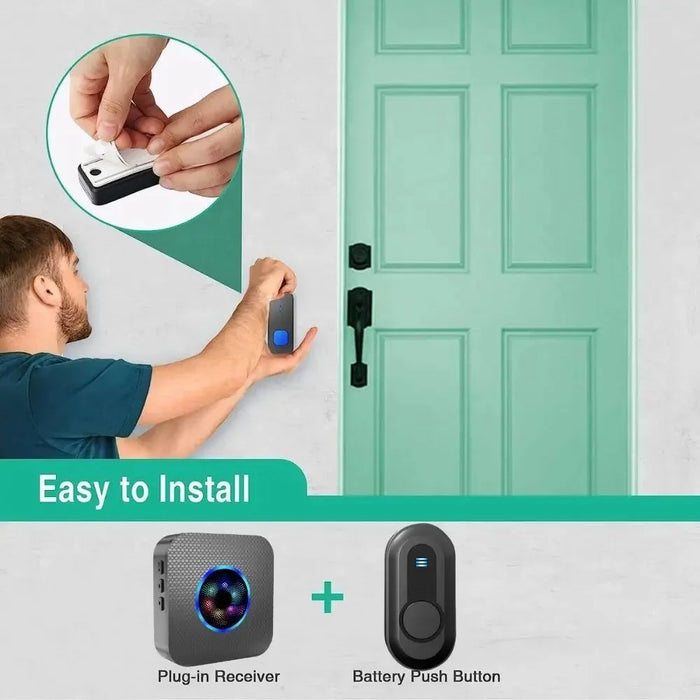 N65-2T1 Wireless Door Bell Colorful Light Flashing 55 Ringtones Home Doorbell, 2 Transmitter+1 Receiver - US Plug / Black - 5