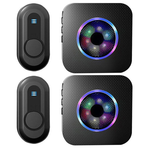 N65-2T2 Colorful Light Flashing Home Doorbell 55 Ringtones Wireless Door Bell, 2 Transmitter+2 Receiver - US Plug / Black - 1