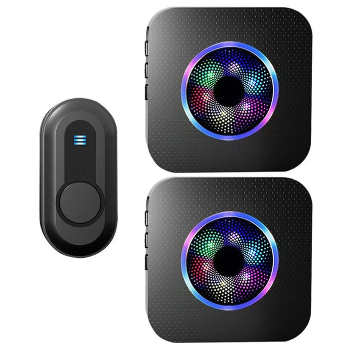 N65-1T2 Home Wireless Door Bell Colorful Light Flashing Adjustable Volume Doorbell, 1 Transmitter+2 Receiver - US Plug / Black - 1