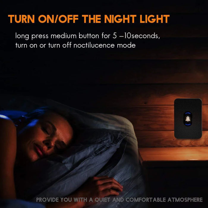 N20K-2T2 Home Doorbell 55 Ringtones Waterproof Wireless Door Bell with LED Light, 2 Transmitter+2 Receiver - US Plug / Black - 6