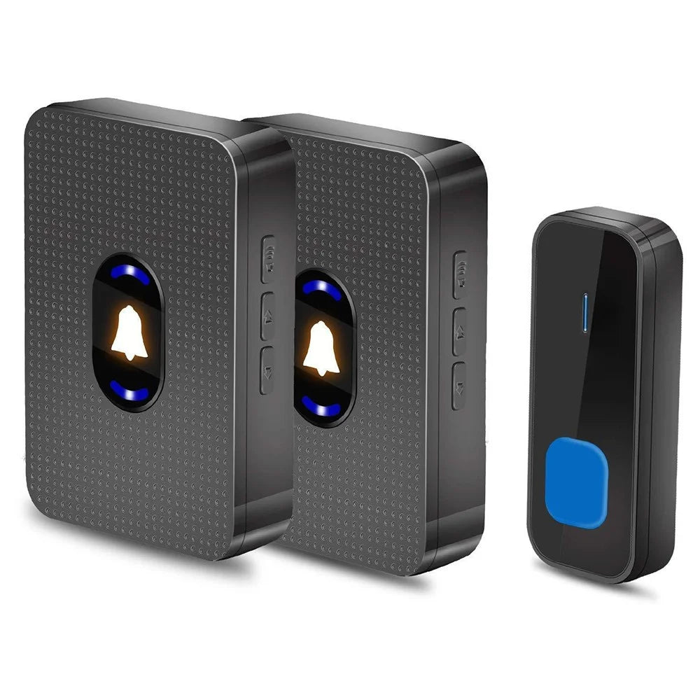 N20K-1T2 Waterproof 55 Ringtones Wireless Home Door Bell with LED Light, 1 Transmitter+2 Receiver - US Plug / Black - 1