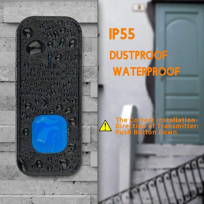 N20K-1T2 Waterproof 55 Ringtones Wireless Home Door Bell with LED Light, 1 Transmitter+2 Receiver - US Plug / Black - 2