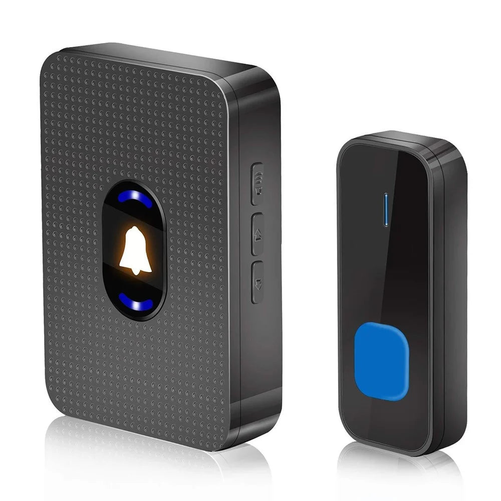 N20K-1T1 Waterproof LED Light Doorbell 55 Ringtones Wireless Home Door Bell, 1 Transmitter+1 Receiver - US Plug / Black - 1