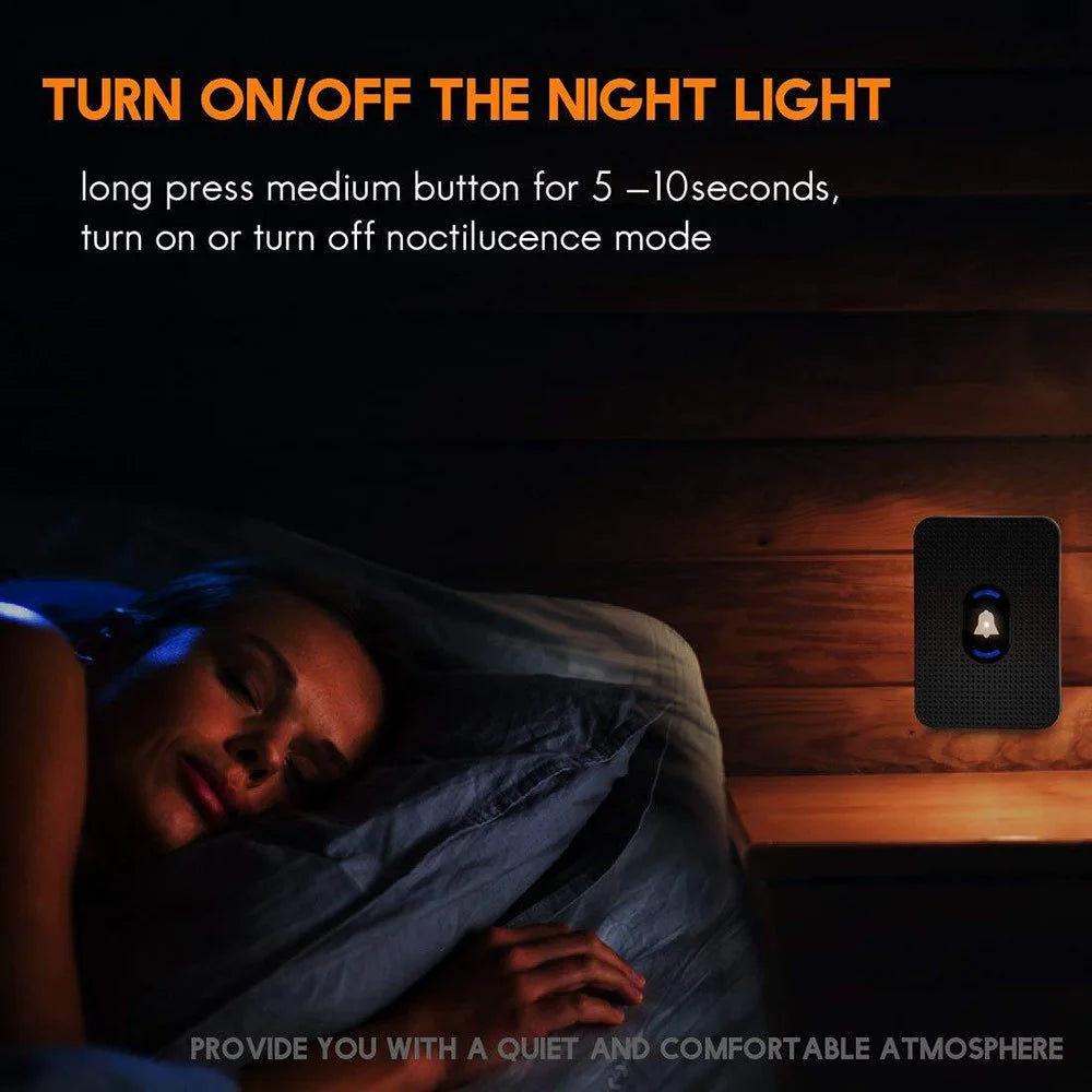 N20K-1T1 Waterproof LED Light Doorbell 55 Ringtones Wireless Home Door Bell, 1 Transmitter+1 Receiver - US Plug / Black - 6