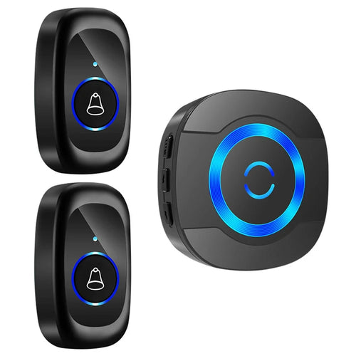 N92A-2T1 Rainproof Doorbell Adjustable Volume Flashing Light Wireless Home Door Bell, 2 Transmitter+1 Receiver - US Plug / Black - 1