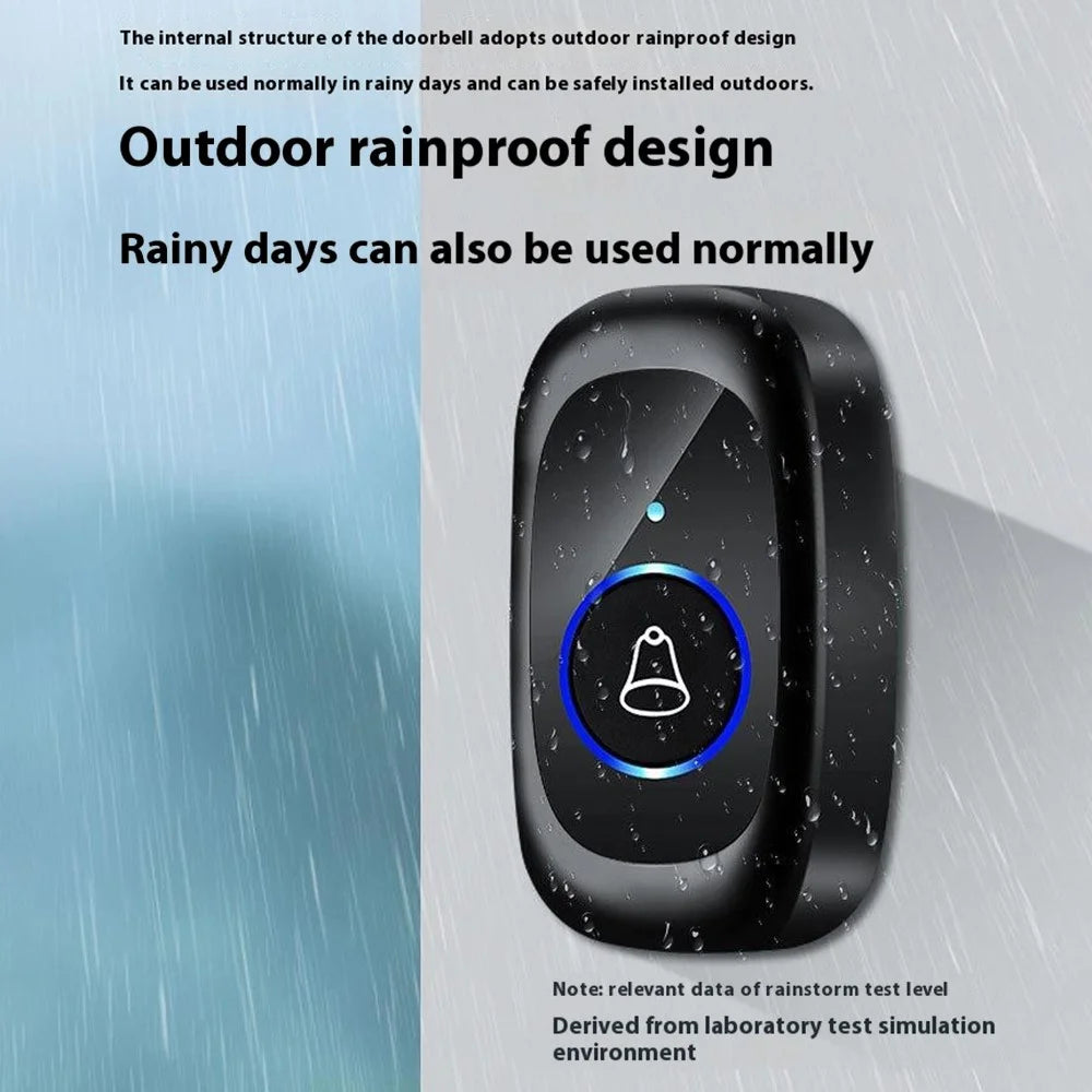 N92A-2T1 Rainproof Doorbell Adjustable Volume Flashing Light Wireless Home Door Bell, 2 Transmitter+1 Receiver - US Plug / Black - 4