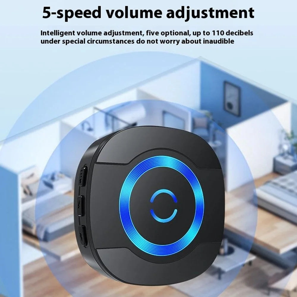 N92A-2T1 Rainproof Doorbell Adjustable Volume Flashing Light Wireless Home Door Bell, 2 Transmitter+1 Receiver - US Plug / Black - 5