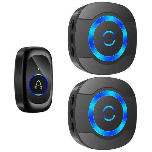N92A-1T2 Home Doorbell Adjustable Volume Flashing Light Wireless Door Bell, 1 Transmitter+2 Receiver - US Plug / Black - 1