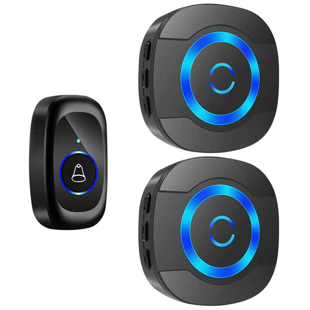 N92A-1T2 Home Doorbell Adjustable Volume Flashing Light Wireless Door Bell, 1 Transmitter+2 Receiver - US Plug / Black - 1