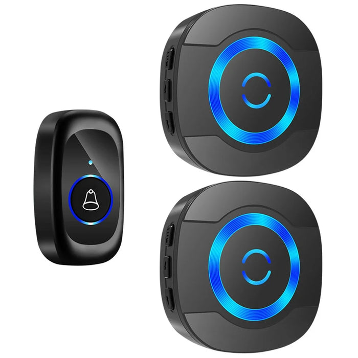 N92A-1T2 Home Doorbell Adjustable Volume Flashing Light Wireless Door Bell, 1 Transmitter+2 Receiver - US Plug / Black - 1