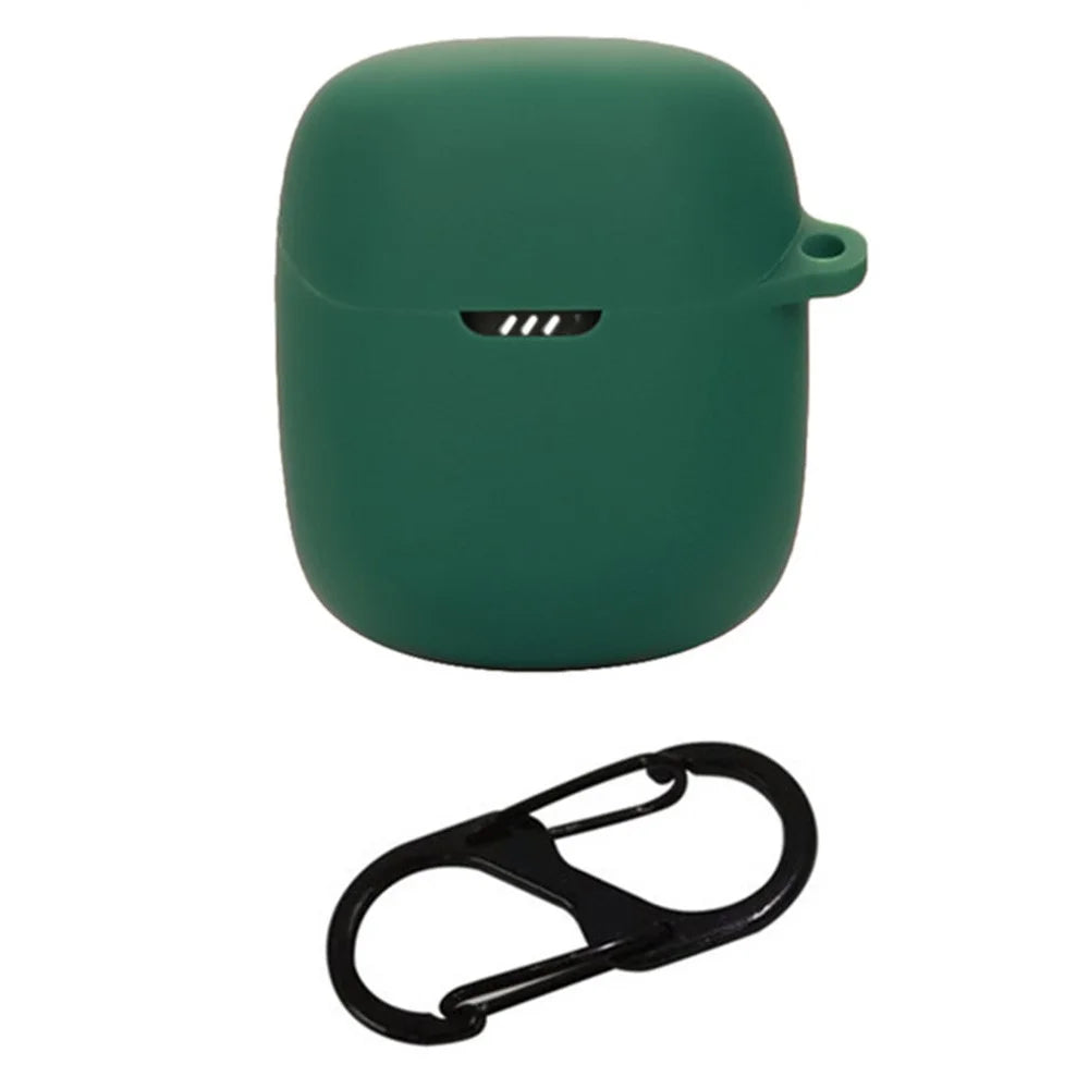 For JBL Quantum Stream Wireless USB-C Silicone Case Bluetooth-compatible Earphone Cover with Hanging Buckle - Blackish Green - 1