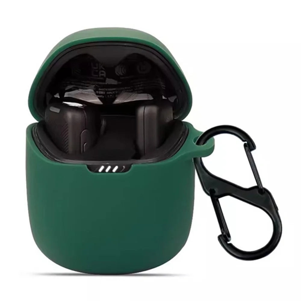For JBL Quantum Stream Wireless USB-C Silicone Case Bluetooth-compatible Earphone Cover with Hanging Buckle - Blackish Green - 2
