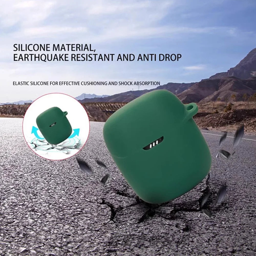 For JBL Quantum Stream Wireless USB-C Silicone Case Bluetooth-compatible Earphone Cover with Hanging Buckle - Blackish Green - 5