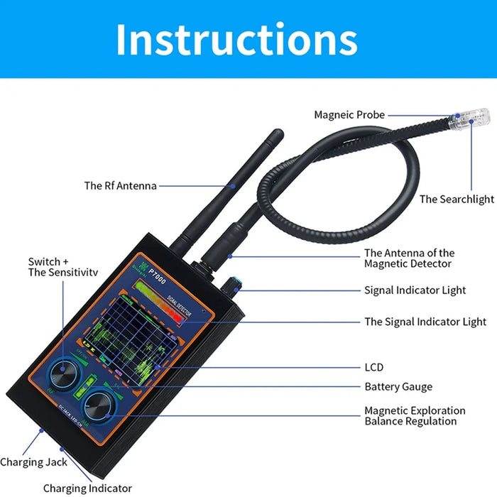 P7000 High Sensitivity Wireless RF Signal Hidden Camera Detector Scan Magnetic GPS Locator - 3