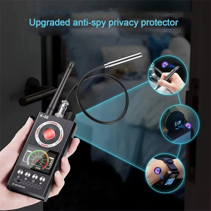 K68 Wireless Signal Detector RF Bug Finder Anti-Spy Camera Detector GPS Tracker Locator, Upgraded Version - Black - 5