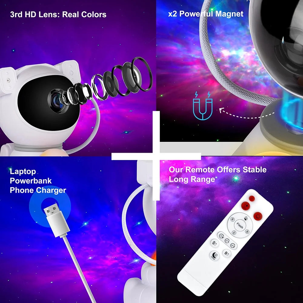 k970 Cartoon Astronaut Projection Lamp Kids Room Bedroom Starry Sky Night Light - 3