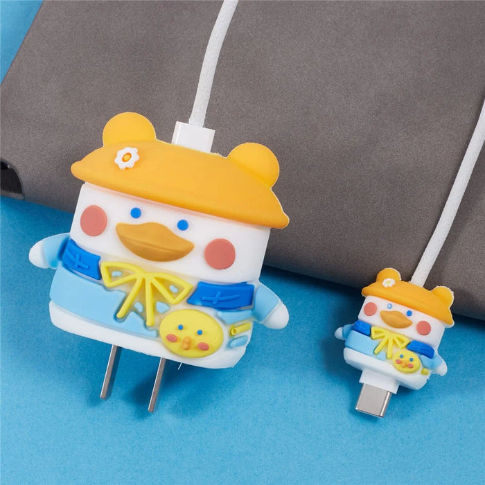 1 Set Cartoon Hat Duck Protective Case Silicone Adapter Charger Cable Protector Cover for iPhone 18W  /  20W Charger - Orange - 7