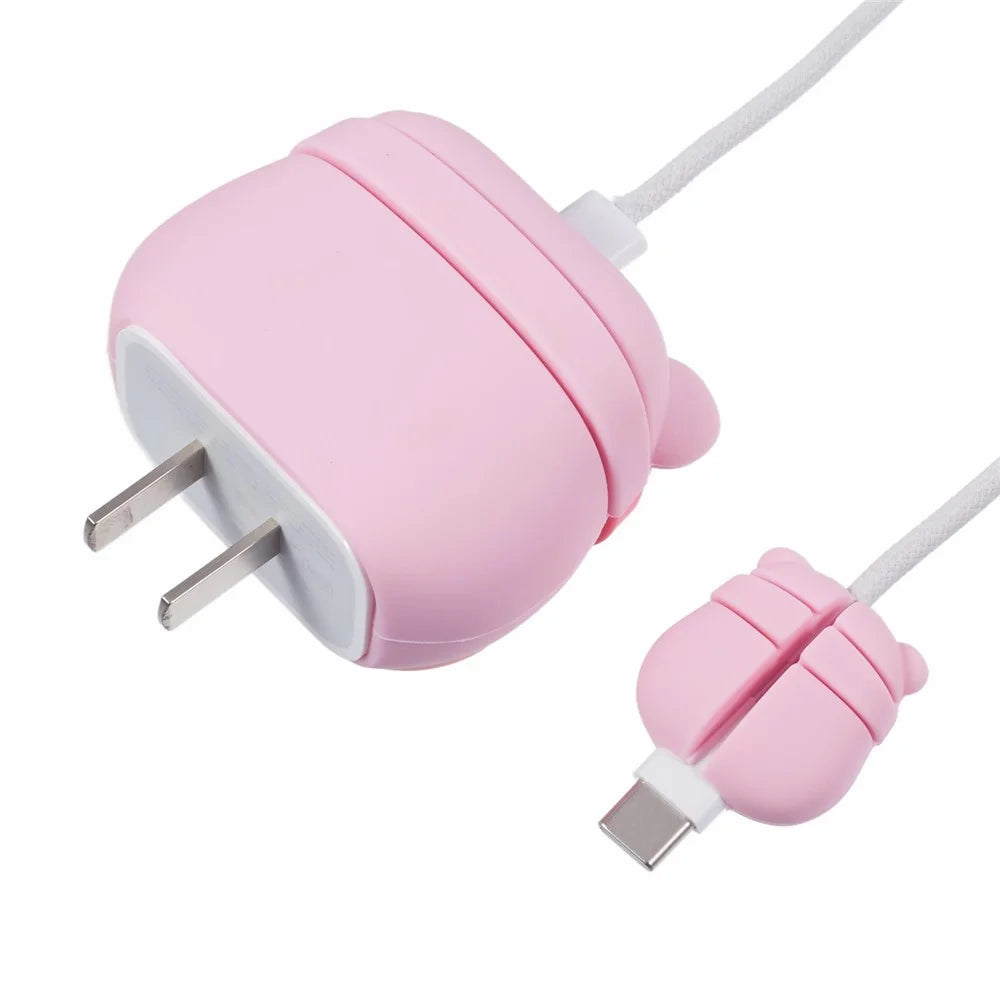 2Pcs / Set Pig Head Protective Sleeve for Apple iPhone 18 / 20W Charger Cover + Data Cable Saver Silicone Case - 6