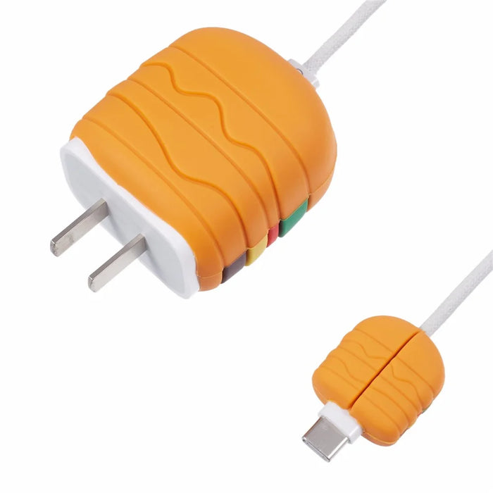 2Pcs / Set Hamburger Protective Sleeve for Apple iPhone 18 / 20W Charger Cover + Data Cable Saver Silicone Case - 6
