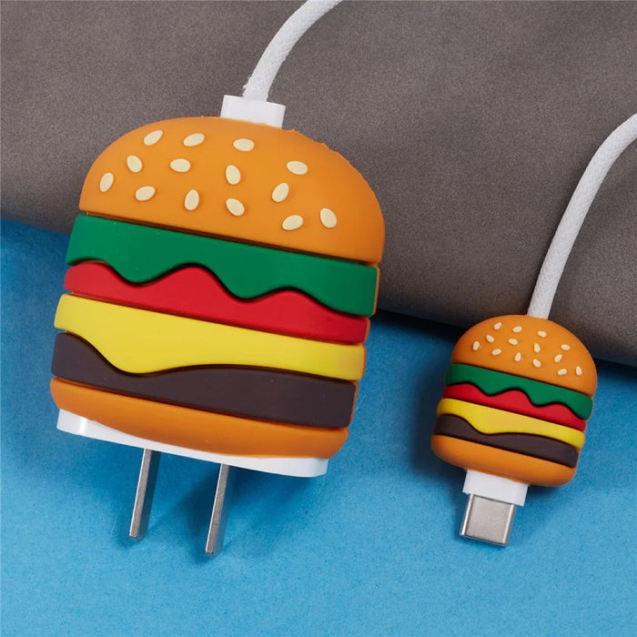 2Pcs / Set Hamburger Protective Sleeve for Apple iPhone 18 / 20W Charger Cover + Data Cable Saver Silicone Case - 7