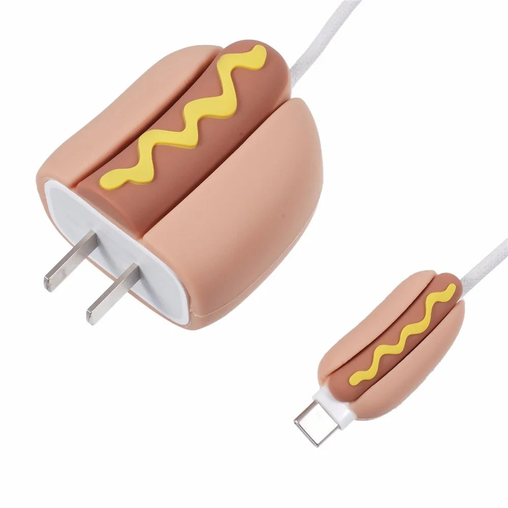 2Pcs / Set Ham Protective Sleeve for Apple iPhone 18 / 20W Charger Cover + Data Cable Saver Silicone Case - 5