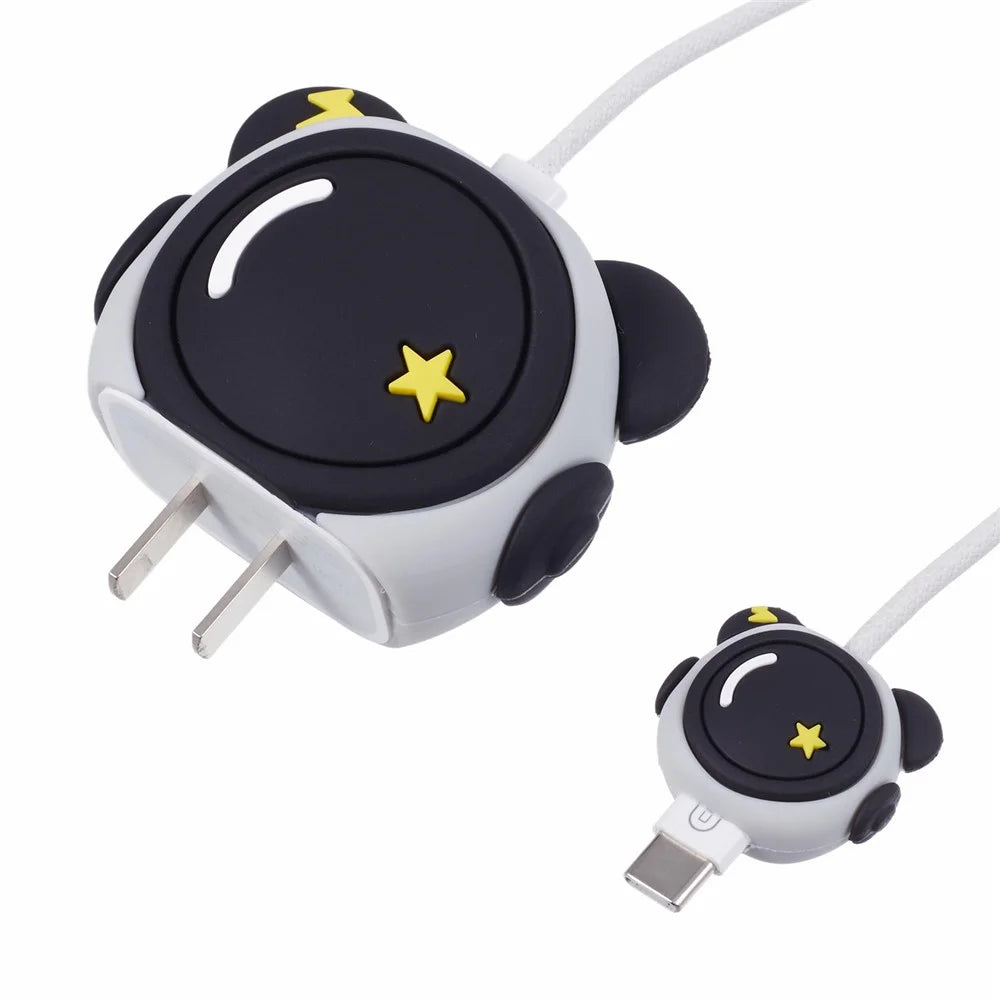 2Pcs / Set Lightning Sign Astronaut Protective Sleeve for Apple iPhone 18 / 20W Charger Cover + Data Cable Saver Silicone Case - 5