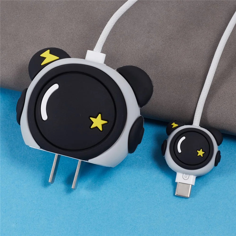 2Pcs / Set Lightning Sign Astronaut Protective Sleeve for Apple iPhone 18 / 20W Charger Cover + Data Cable Saver Silicone Case - 7
