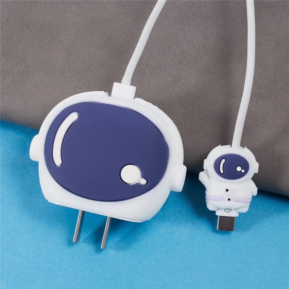 2Pcs / Set Cartoon Spaceman Protective Sleeve for Apple iPhone 18 / 20W Charger Cover + Data Cable Saver Silicone Case - 7