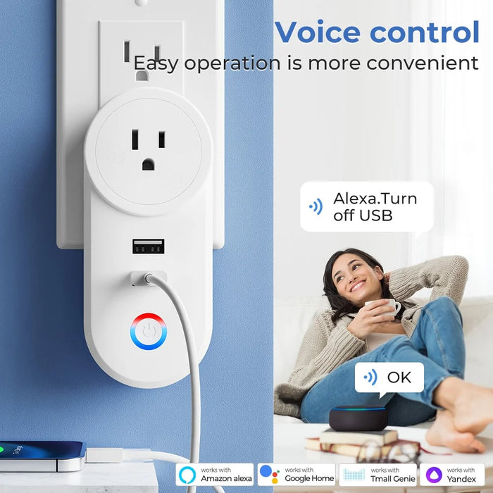 Tuya Bluetooth+Wifi Smart Plug 16A Power Socket Wall Charger with USB Port - US Plug - 4