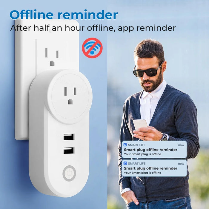 Tuya Bluetooth+Wifi Smart Plug 16A Power Socket Wall Charger with USB Port - US Plug - 7