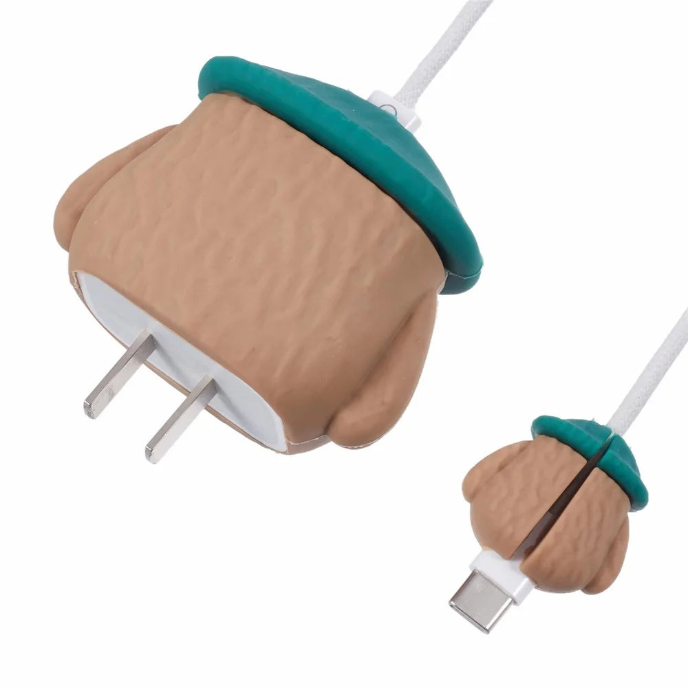 Cartoon Silicone Case for Apple 18W / 20W Wall Charger and Cable Connector - Brown - 6