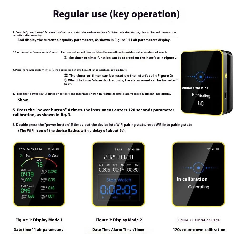 Multifunctional Air Quality WiFi Detector CO2 CO HCHO TVOC Temp Humidity Tester Alarm Device Support Tuya App - 5