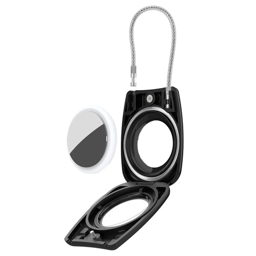 Waterproof Hard PC Protective Case for AirTag Bluetooth-compatible Tracker with Wire Cable - Black - 1
