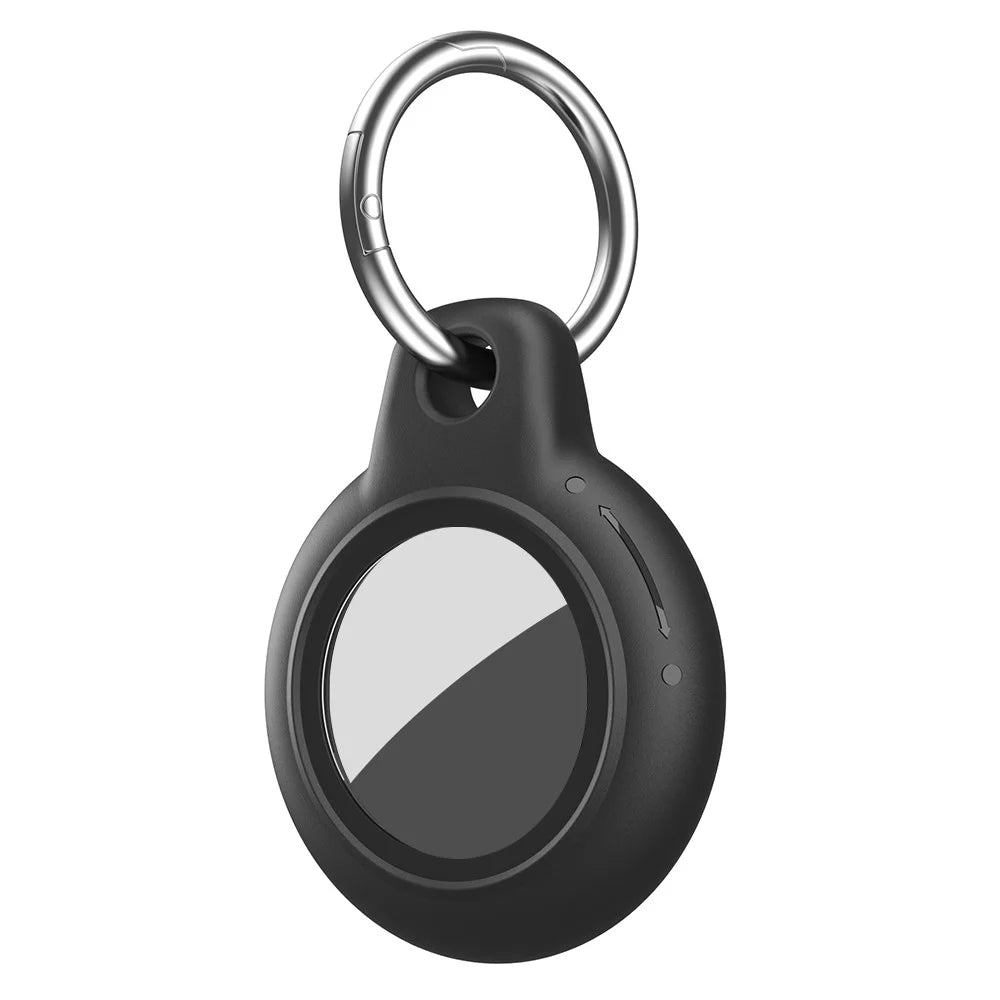 For AirTag Waterproof Case Hard PC Protective Cover Holder with Keychain - Black - 1