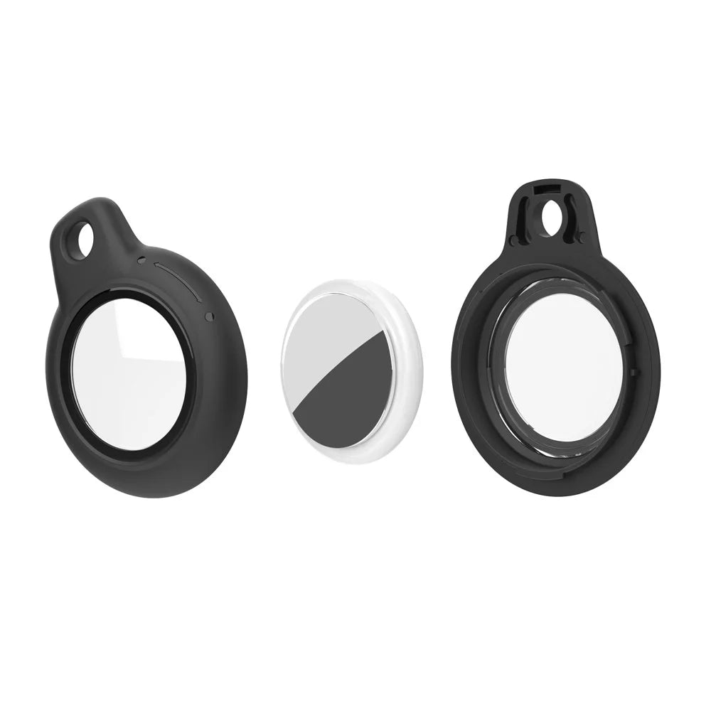 For AirTag Waterproof Case Hard PC Protective Cover Holder with Keychain - Black - 4