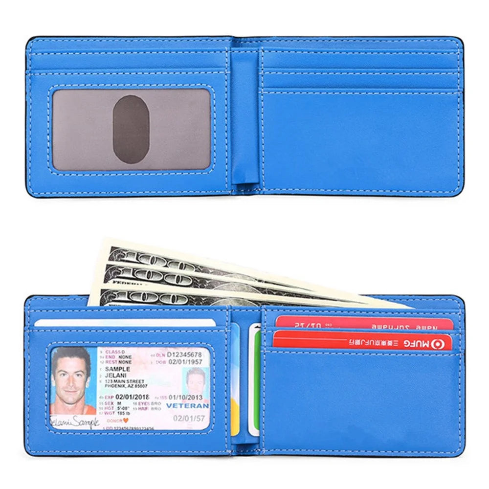 For AirTag Tracker Wallet Bifold Carbon Fiber Microfiber Leather RFID Blocking Card Holder with Protective Film - Black  /  Blue - 3