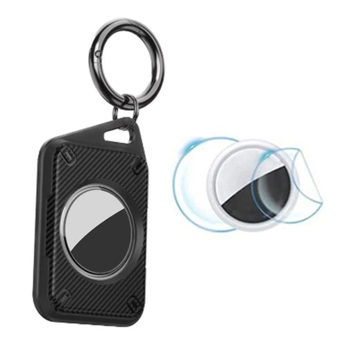 For Apple AirTag IP68 Waterproof Case Carbon Fiber TPU+PC Cover with Protective Film and Ring Buckle - 1