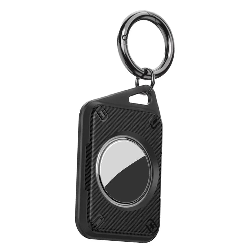 For Apple AirTag IP68 Waterproof Case Carbon Fiber TPU+PC Cover with Protective Film and Ring Buckle - 2
