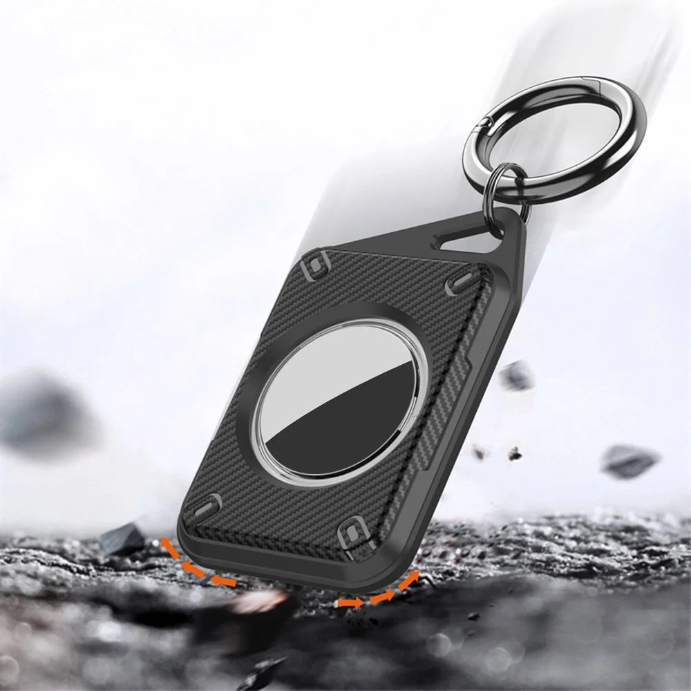 For Apple AirTag IP68 Waterproof Case Carbon Fiber TPU+PC Cover with Protective Film and Ring Buckle - 4