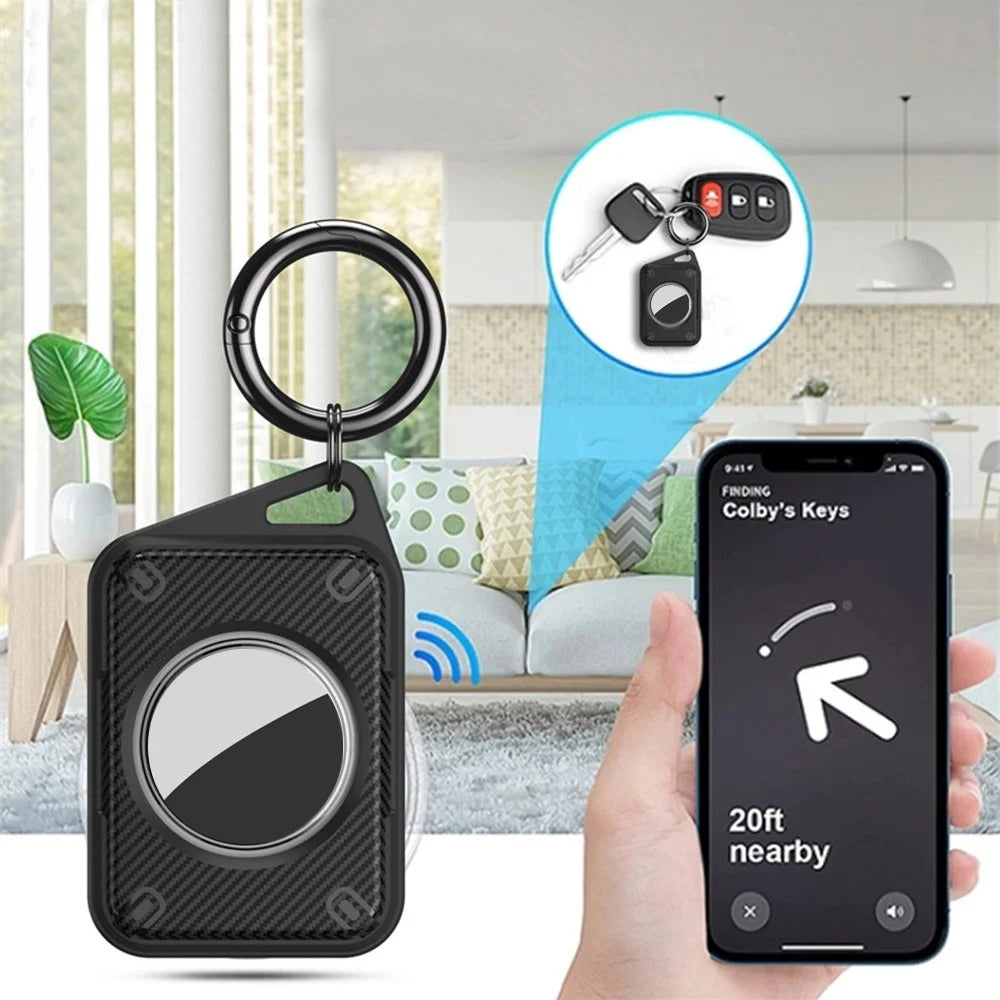 For Apple AirTag IP68 Waterproof Case Carbon Fiber TPU+PC Cover with Protective Film and Ring Buckle - 5