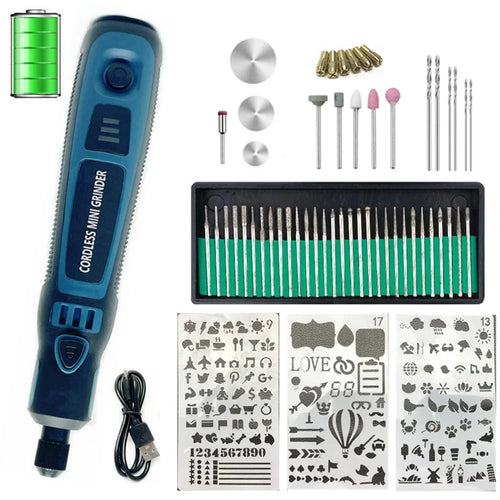 3-Speed Adjustable Cordless Mini Grinder with Copper Chuck Engraving Needle Drill Bit Set - 1